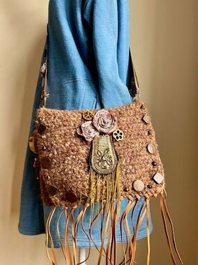 Crochet Crossbody Bag with Fringe Detailing